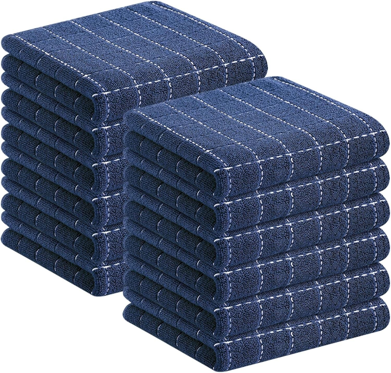 Elegant 12-Pack of Cotton Dish Towels - 13x28 Checkered for Quick Drying & Care