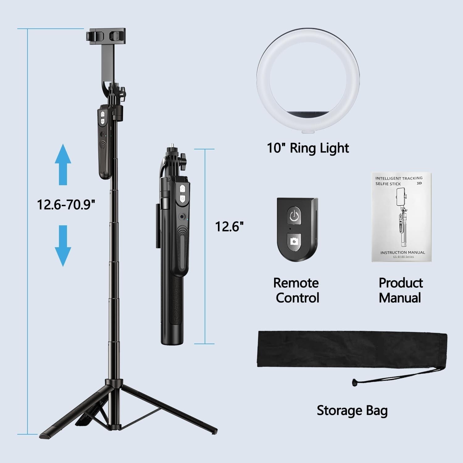 Versatile 2-in-1 Tripod with Face Tracking and 10" Ring Light for Live Streaming