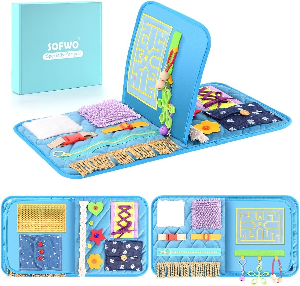 Interactive Fidget Blanket for Alzheimer’s Care - Soft Velvet & Unique Textures