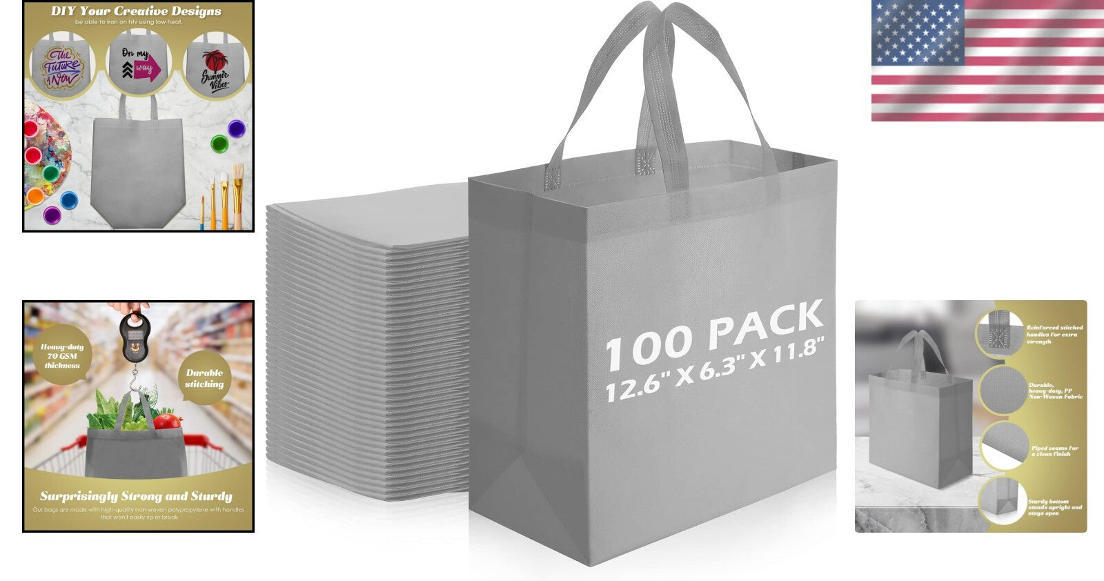 100 Blank Non Woven Tote Bags for Custom Designs - Ideal for Gifts & Groceries