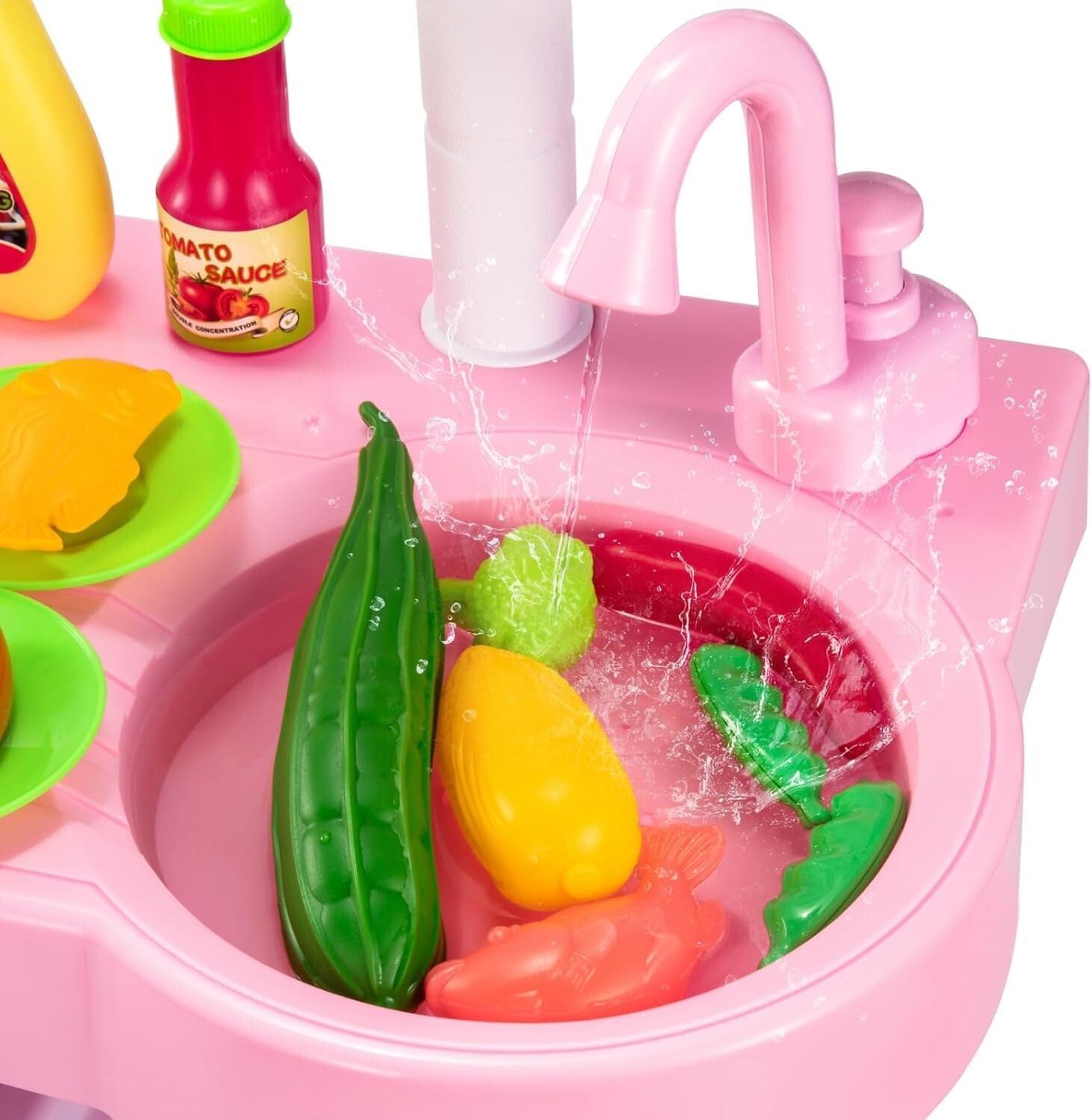 53-Piece Play Kitchen Set with Temperature Sensing Sink for Engaging Role-Play