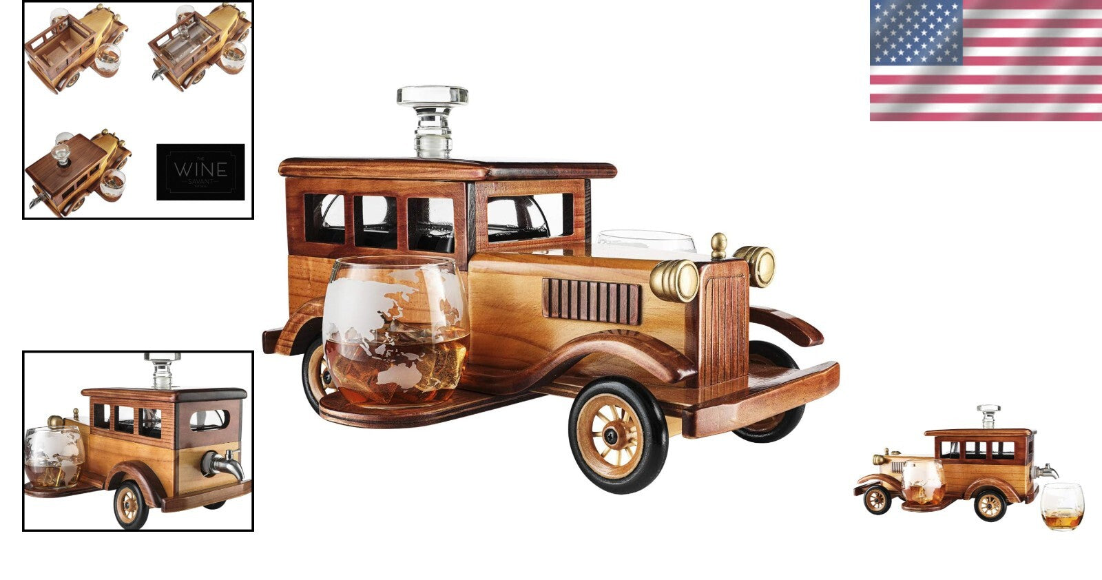 Large Car-Themed Whiskey Decanter Set with Metal Spigot - Perfect for Collectors