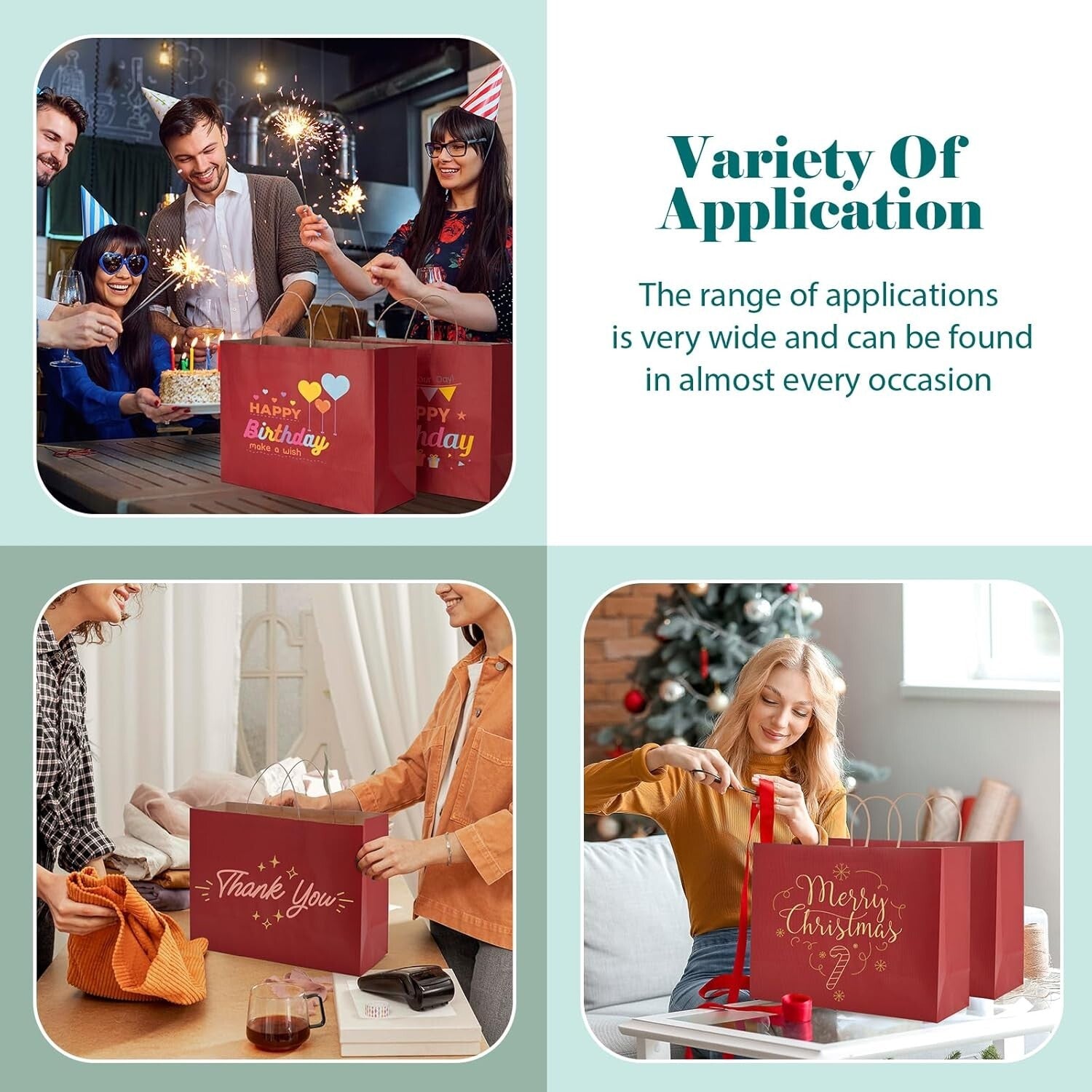 Elegant Red Kraft Gift Bags - 50 Pack, 16x6x12, Perfect for Parties & Retail