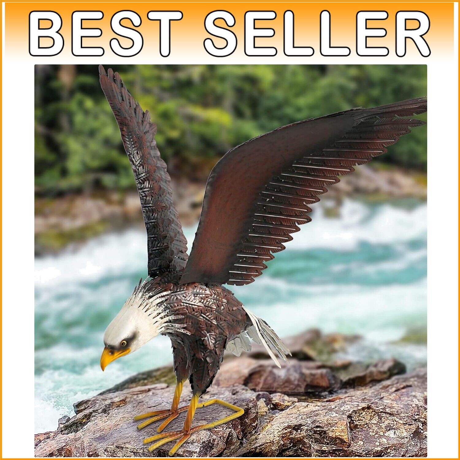 Large 40.5-Inch Swooping Bald Eagle Statue - Lifelike Outdoor Decor for Garden