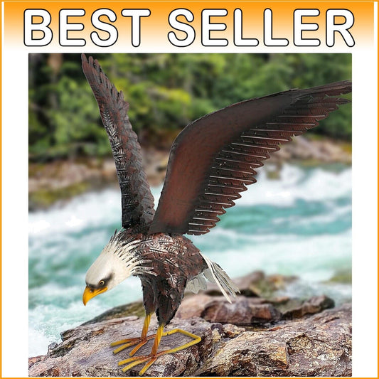 Large 40.5-Inch Swooping Bald Eagle Statue - Lifelike Outdoor Decor for Garden