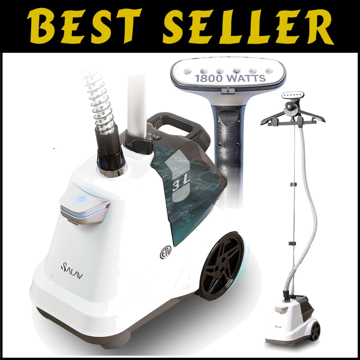 Powerful 1800W Full-Size Garment Steamer with 90 Min Steam & Adjustable Hanger