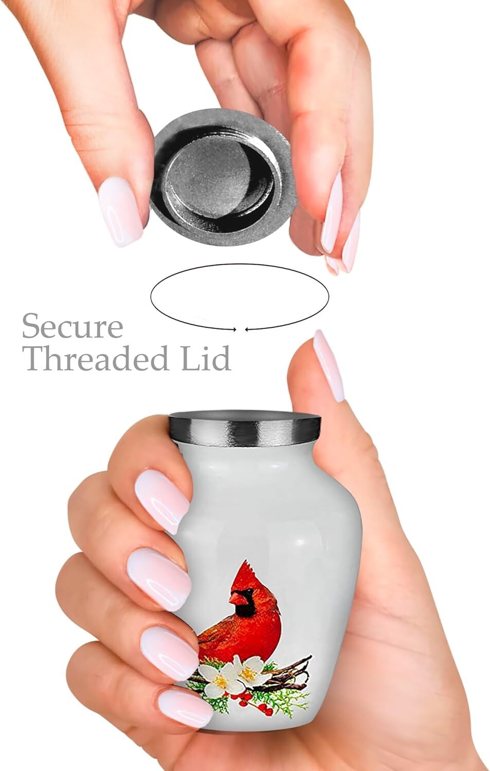 Set of 4 Mini Cremation Urns with Stunning Red Cardinal Design for Keepsakes