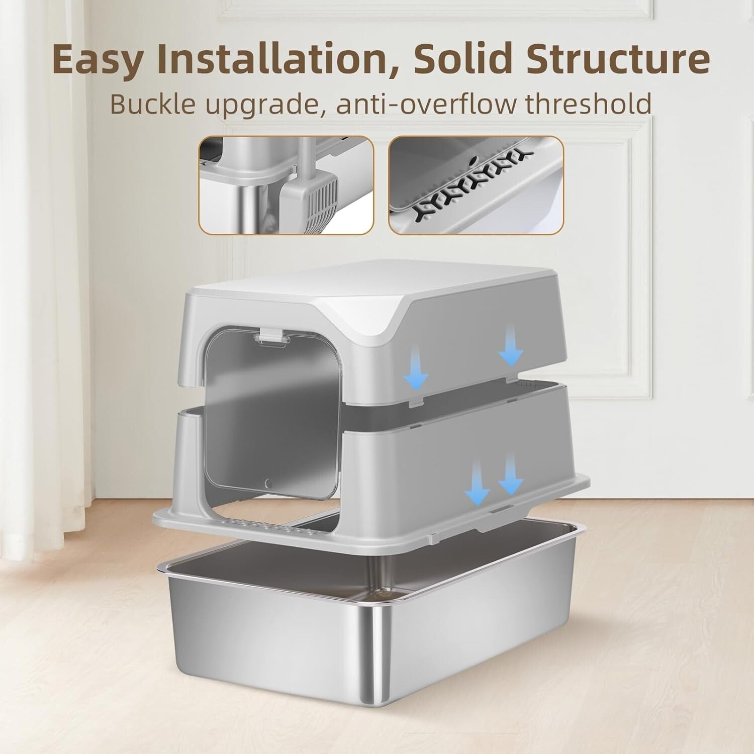 Anti-Leak Extra Large Cat Litter Box with Lid - Ideal for High-Urinating Cats