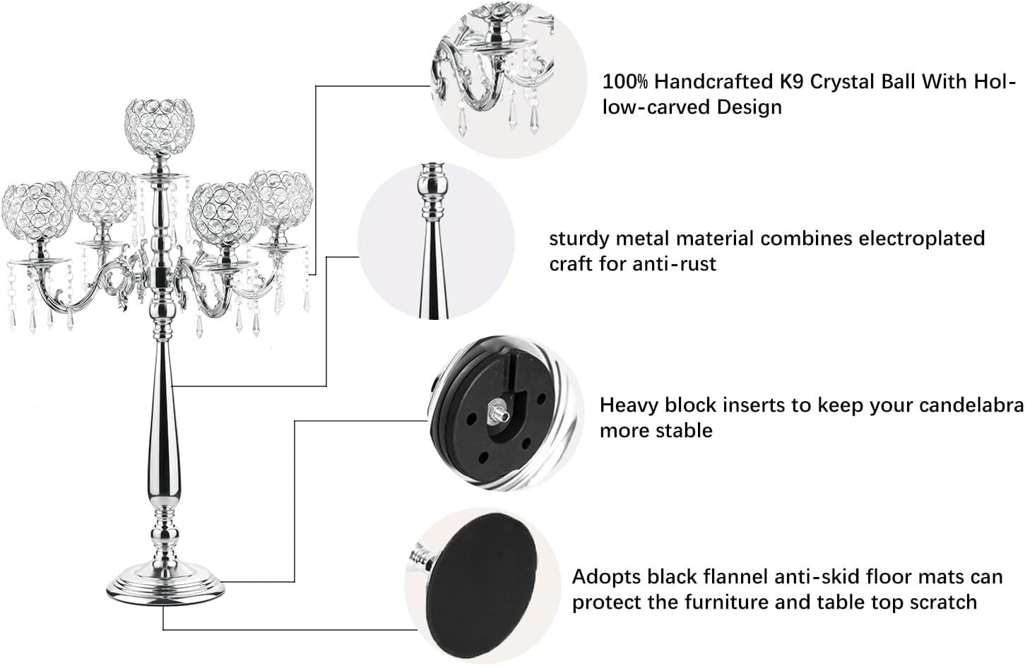 Luxury Crystal & Silver Candelabra Holders - 4 Elegant Sets for Special Events