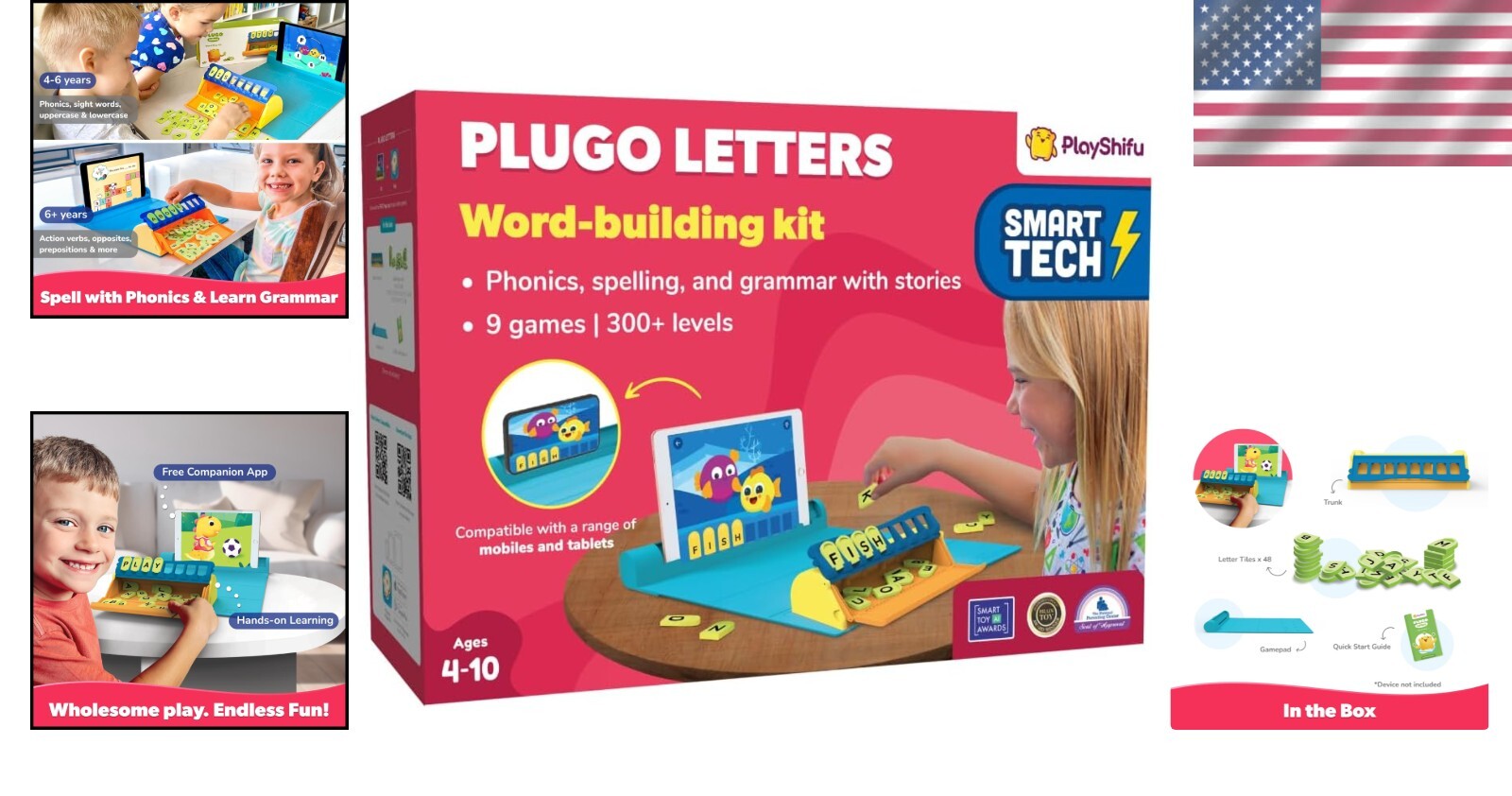 AR Educational Word Game Kit - Plugo Letters with 48 Tiles for Ages 4-10