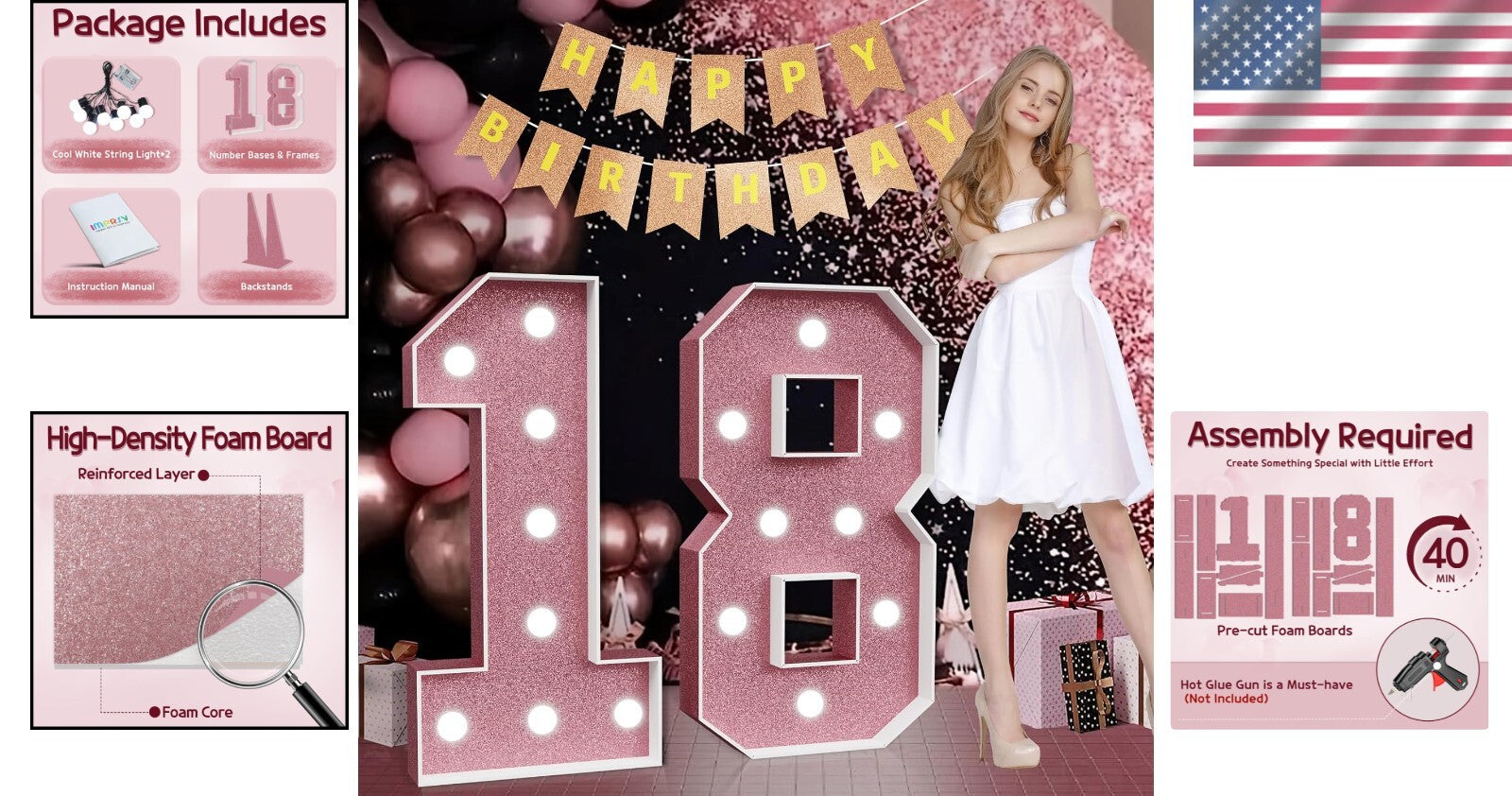 Illuminated Pink Number 18 - Mesmerizing Décor for Birthday & Anniversaries