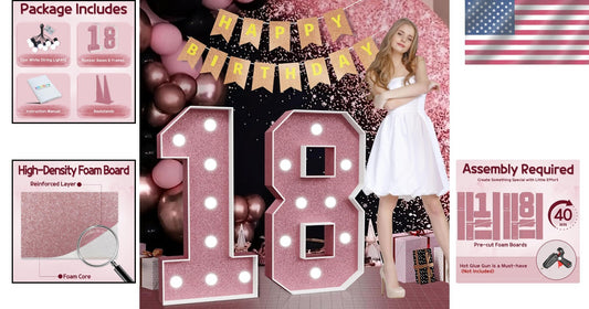 Illuminated Pink Number 18 - Mesmerizing Décor for Birthday & Anniversaries