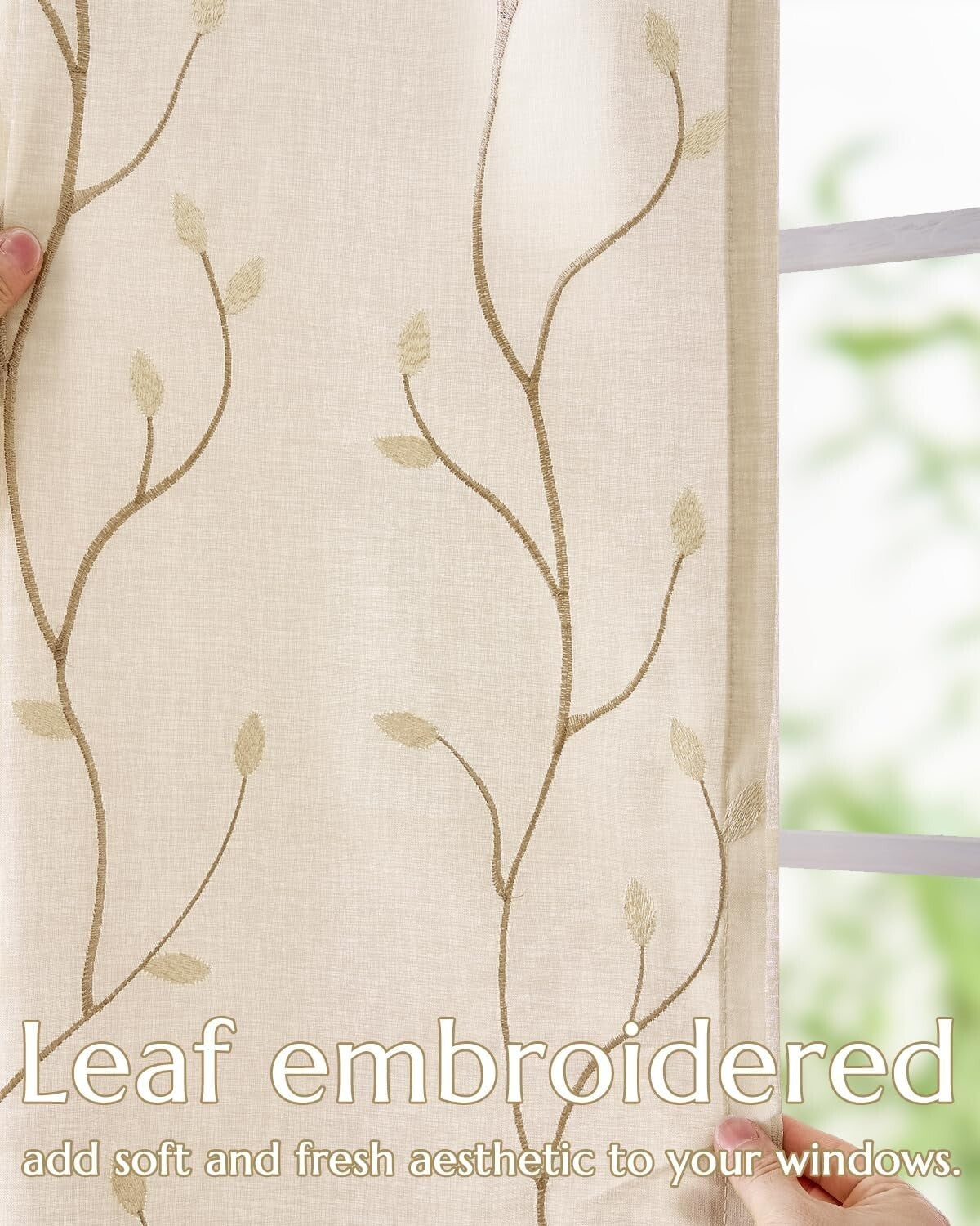 Chic Embroidered Voile Sheer Curtains for Living Room – 84" x 55" Beige Panels