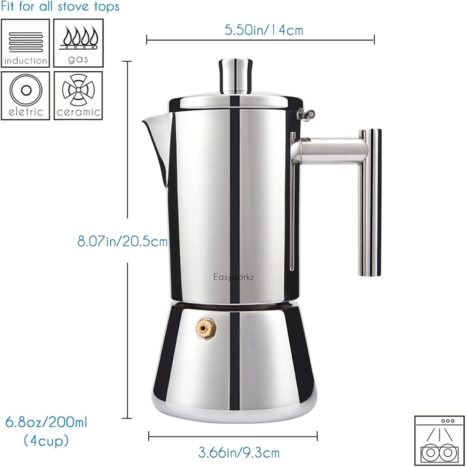 Elegant Italian 4-Cup Stainless Steel Espresso Maker – Safe and Durable Design