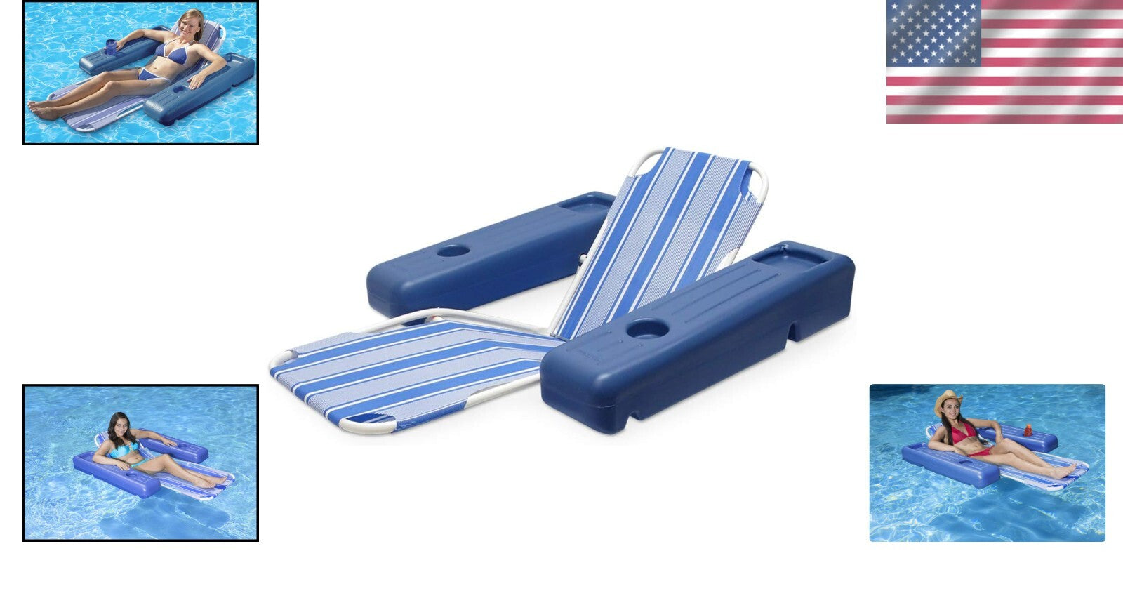 Extra-Large Non-Inflatable Pool Lounge Chair with Beverage Holders for Adults