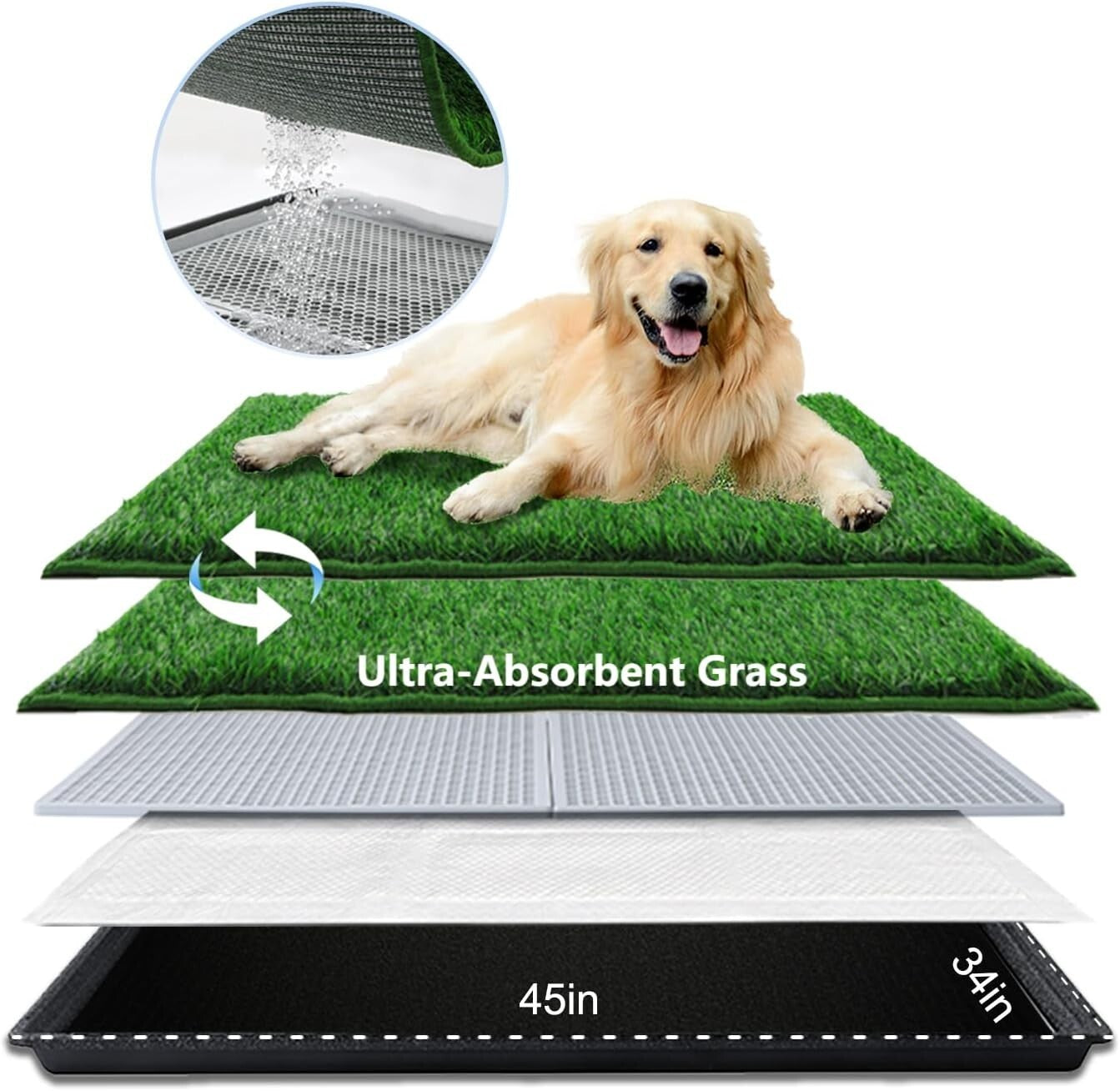 Spacious Indoor-Outdoor Dog Toilet: Ultra-Absorbent Grass Pad for Large Breeds