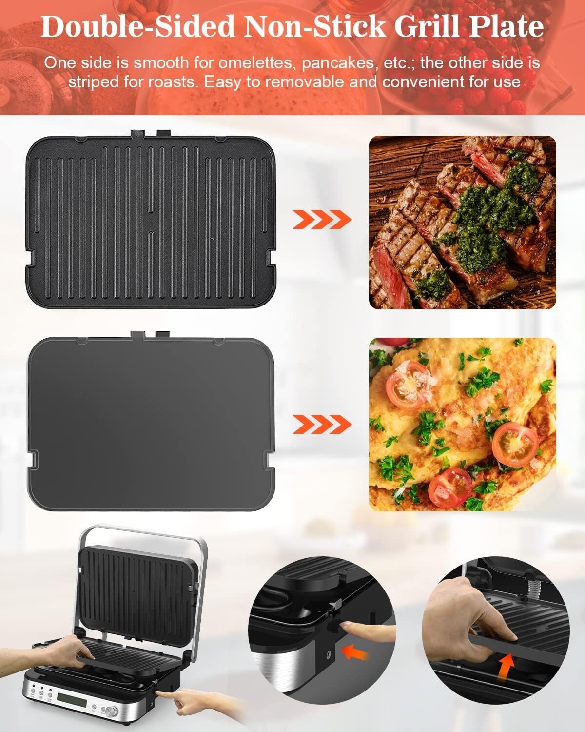 Indoor Cooking Made Easy: 6-in-1 Grill with Nonstick Plates & Meat Thermometer