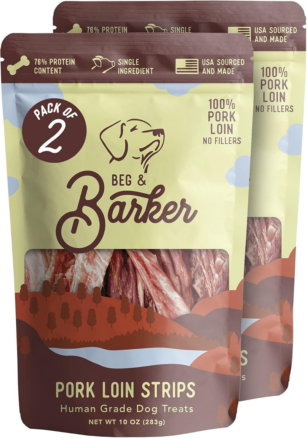 All-Natural Pork Jerky Dog Treats 10oz Pack of 2 - Diabetic-Friendly Snacks