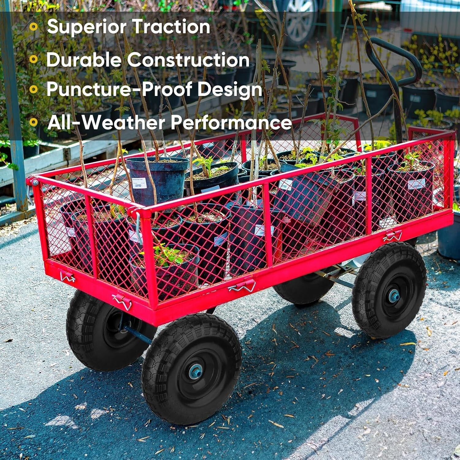 4-Pack 13" Flat Free Tires with Double Sealed Bearings for Carts & Wheelbarrows