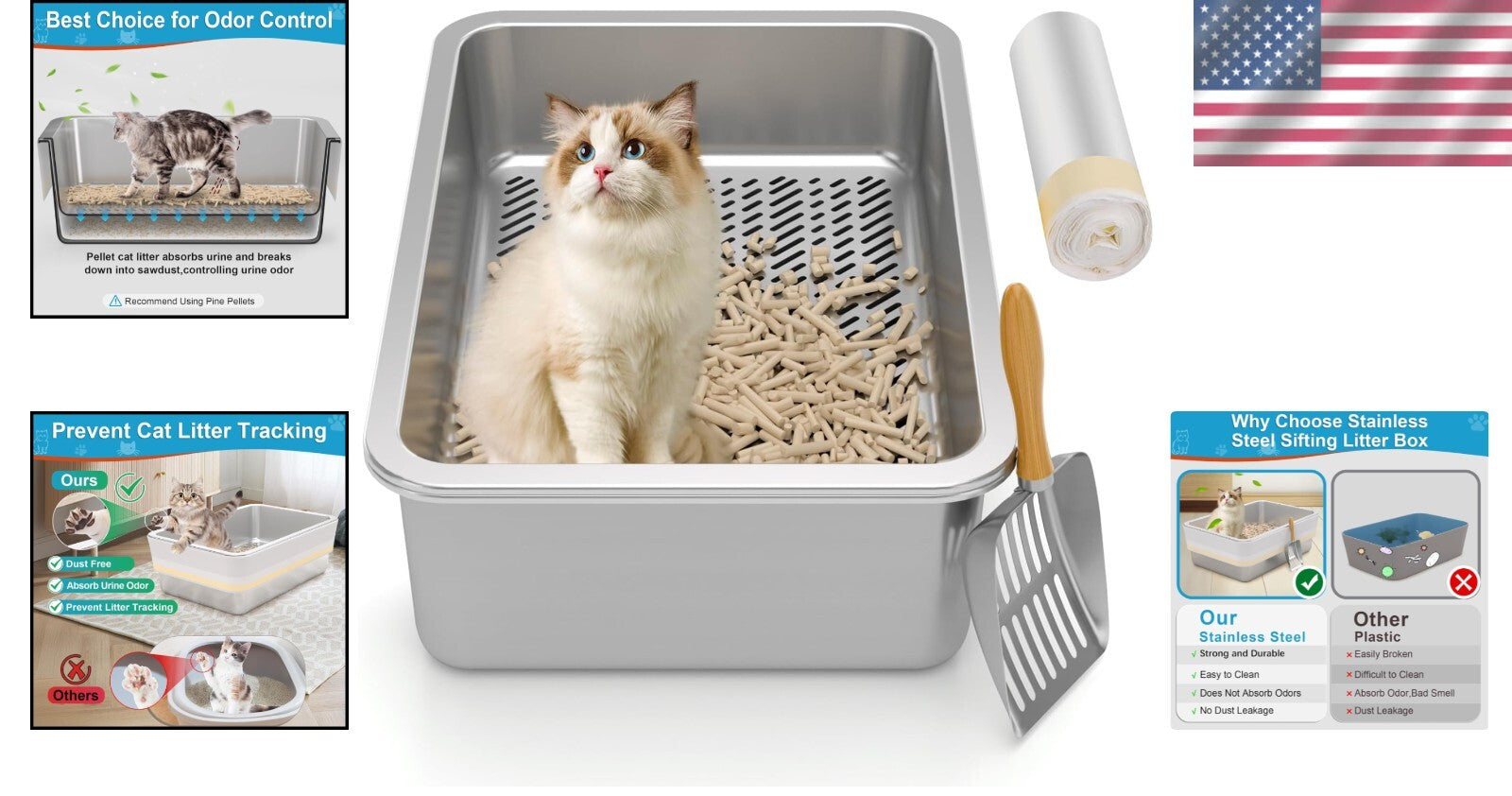 Medium Stainless Steel Sifting Litter Pan for Small Cats - Easy Clean Design