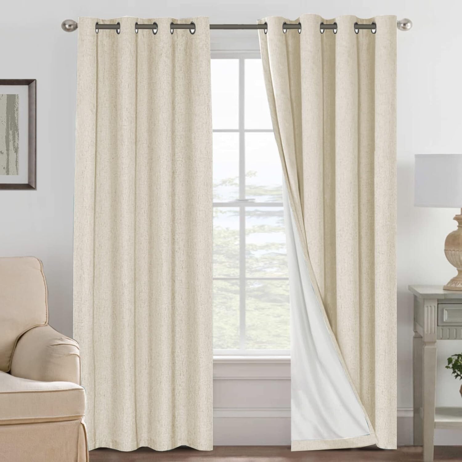 Luxury Linen Textured Blackout Drapes – 2 Panel Set for Bedroom & Living Room