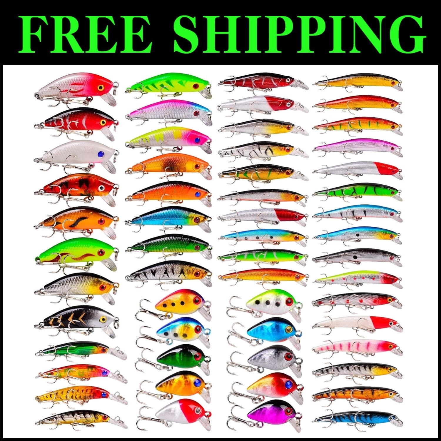 Versatile 56-Piece Fishing Lure Collection - Perfect for Freshwater & Saltwater