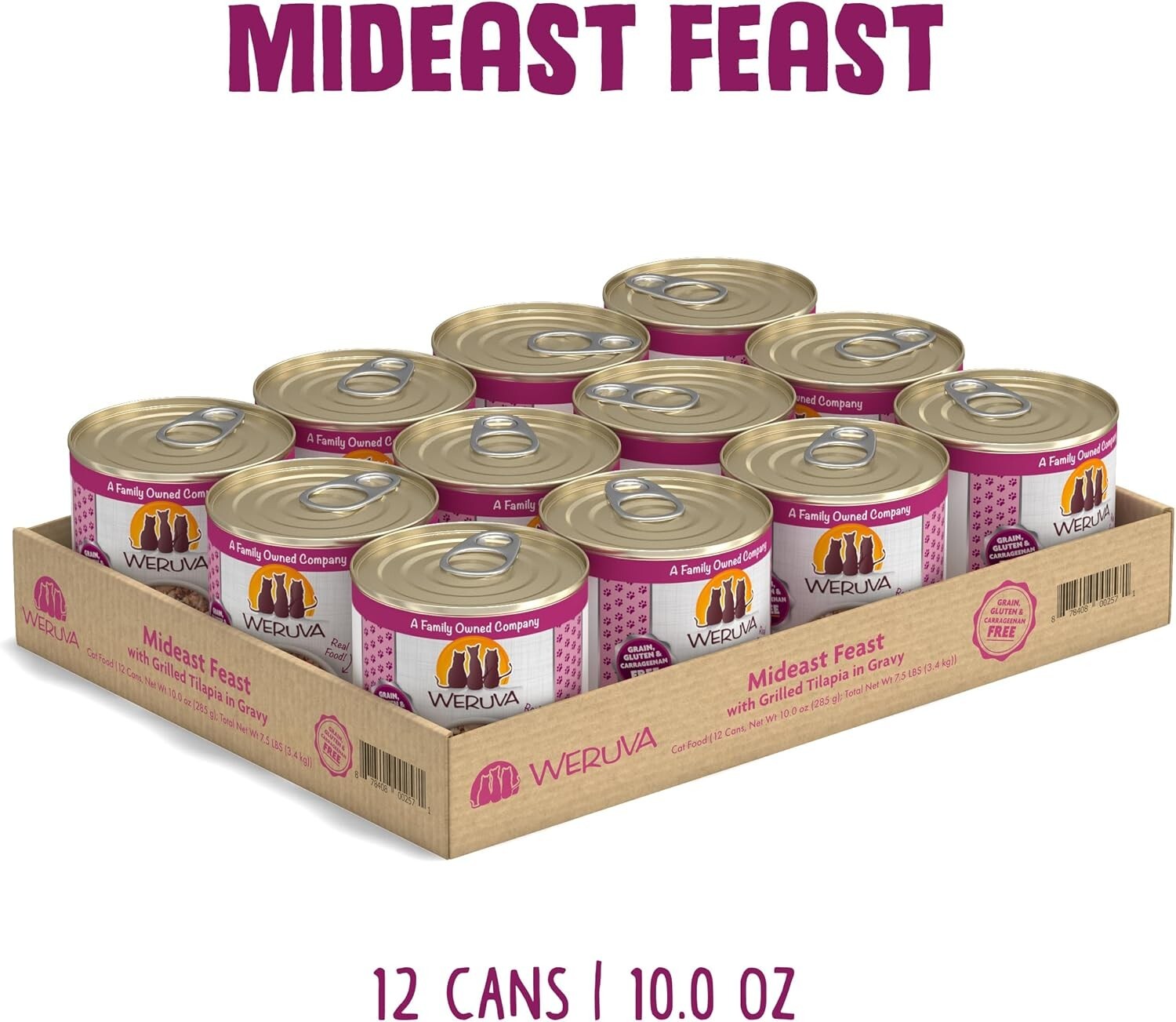 12x10oz Grain-Free Cat Food with Tilapia - Delicious Mideast Feast Selection