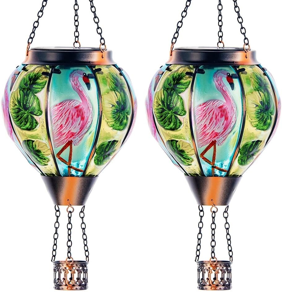 Flamingo Hot Air Balloon Solar Light with Flickering Flame - Outdoor Lantern