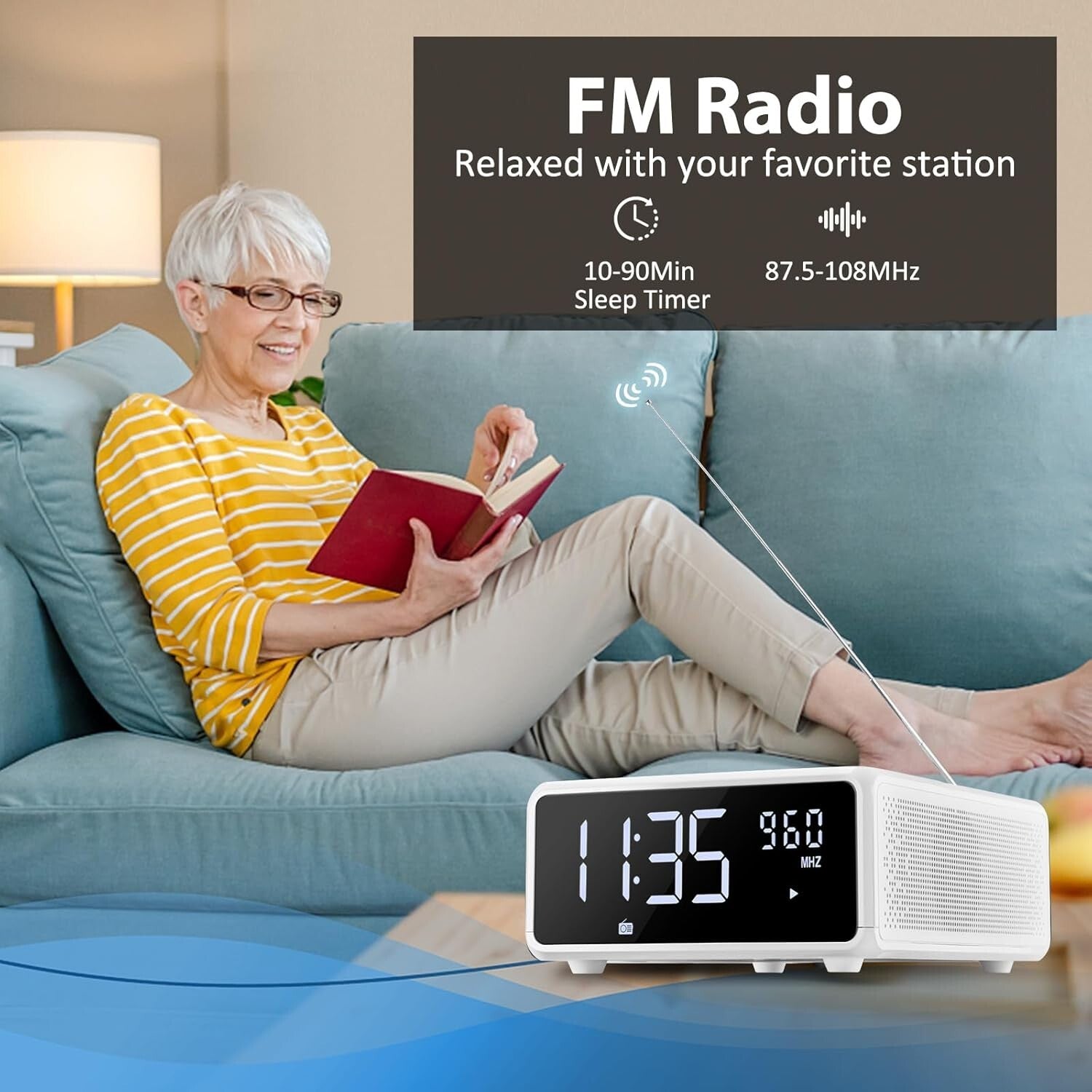 Dual Alarm CD Player Clock with FM Radio & 10W Fast Wireless Charging