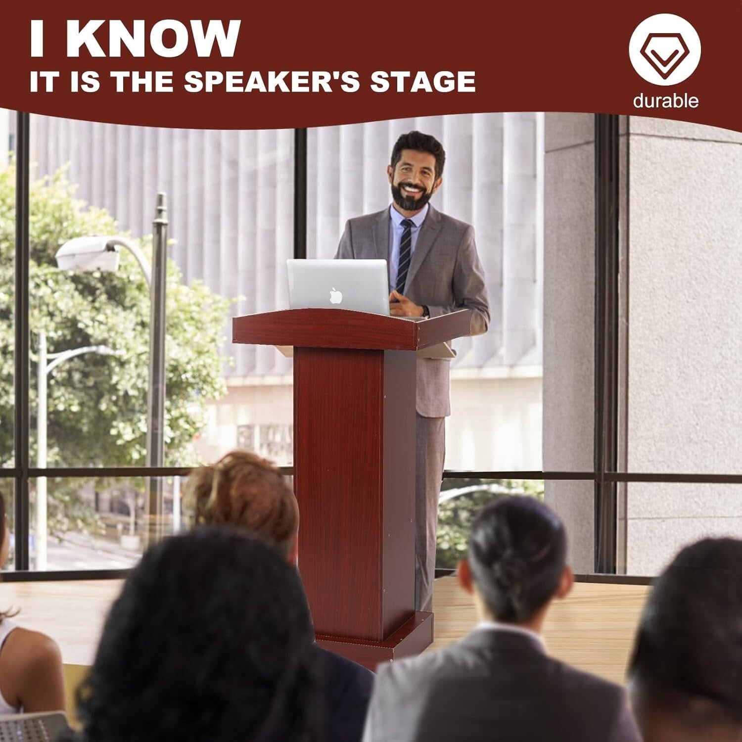 Elegant Wooden Podium Stand with Heavy Base for Classroom & Church Presentations