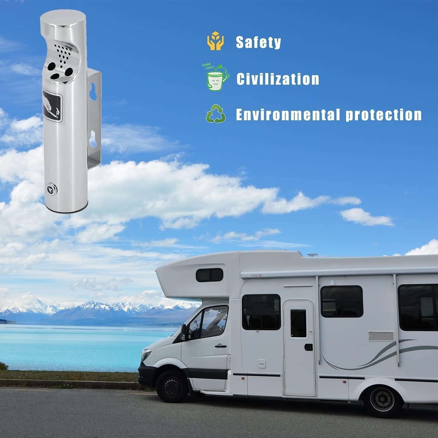 Durable Outdoor Stainless Steel Wall-Mounted Ashtray - 2 Pack, 11in Height