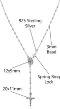Load image into Gallery viewer, Elegant 18-Inch Solid Sterling Silver Cross &amp; Rosary Y Necklace - Made in Italy