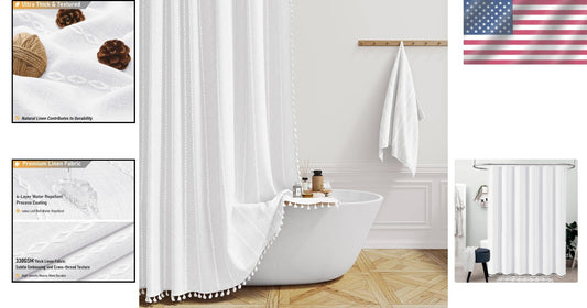 Farmhouse-Inspired Extra Long Shower Curtain 72x84 with Decorative Tassels