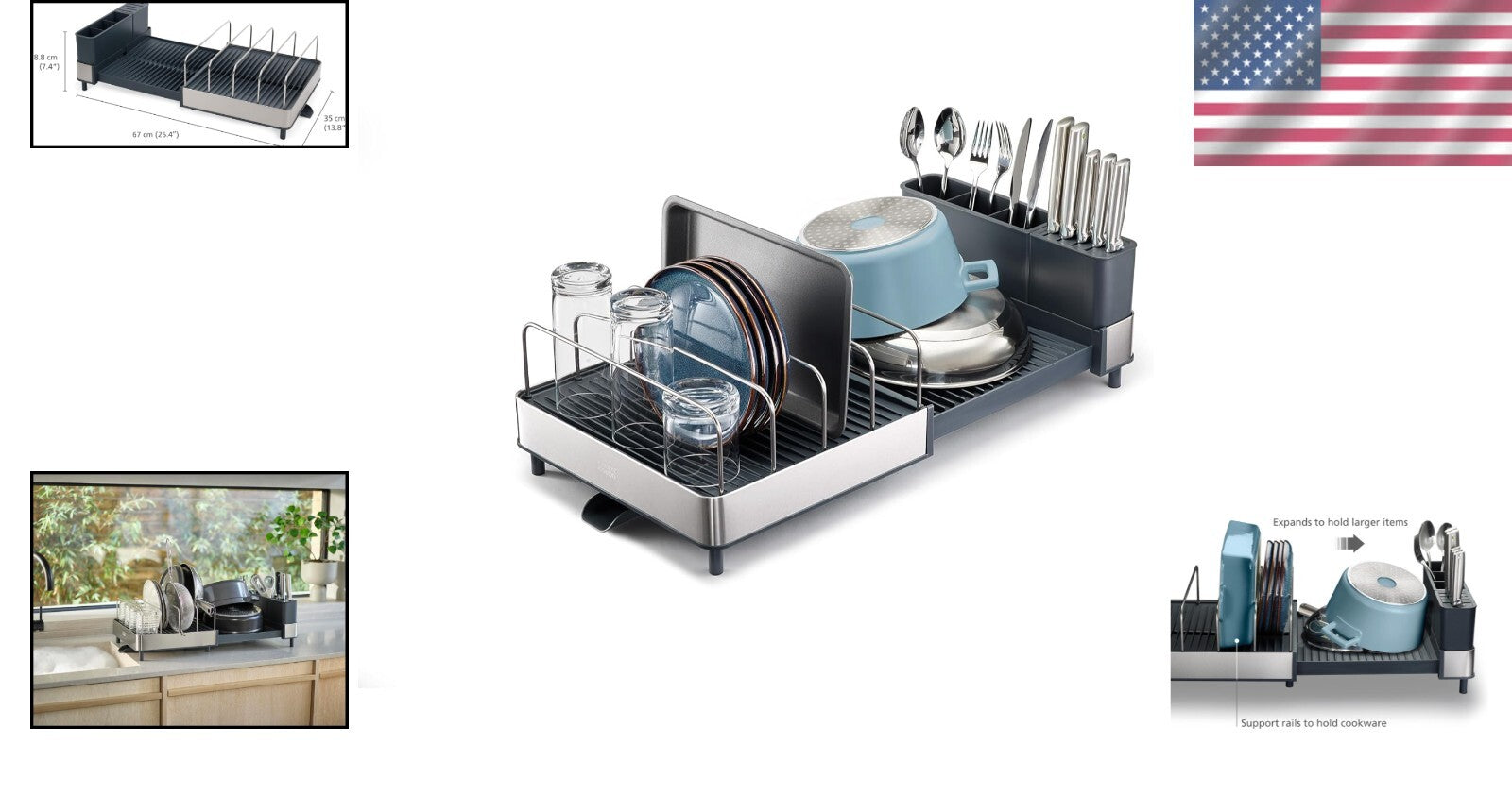 Expandable Stainless Steel Dish Drying Rack with High Capacity for Cookware