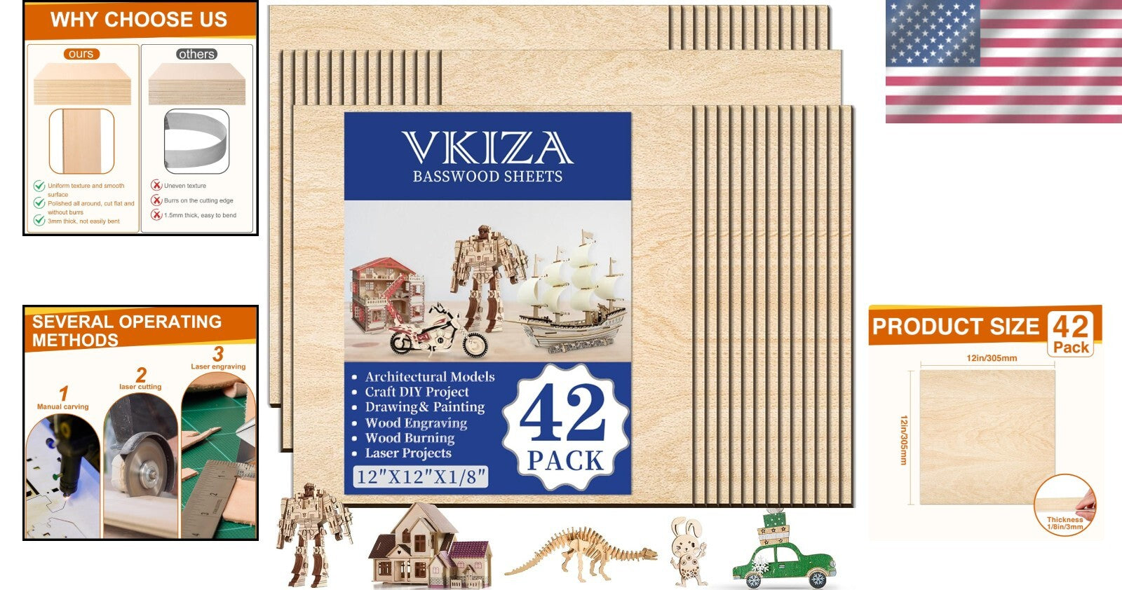 Unfinished Basswood Craft Sheets - 12"x12" - Ideal for Engraving & Model Making