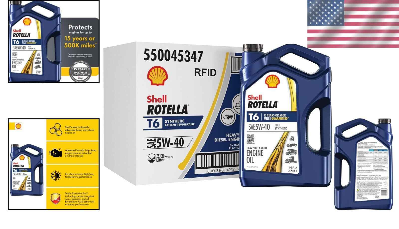 5W-40 Full Synthetic Motor Oil - Triple Protection Technology, 1 Gallon 3 Pack