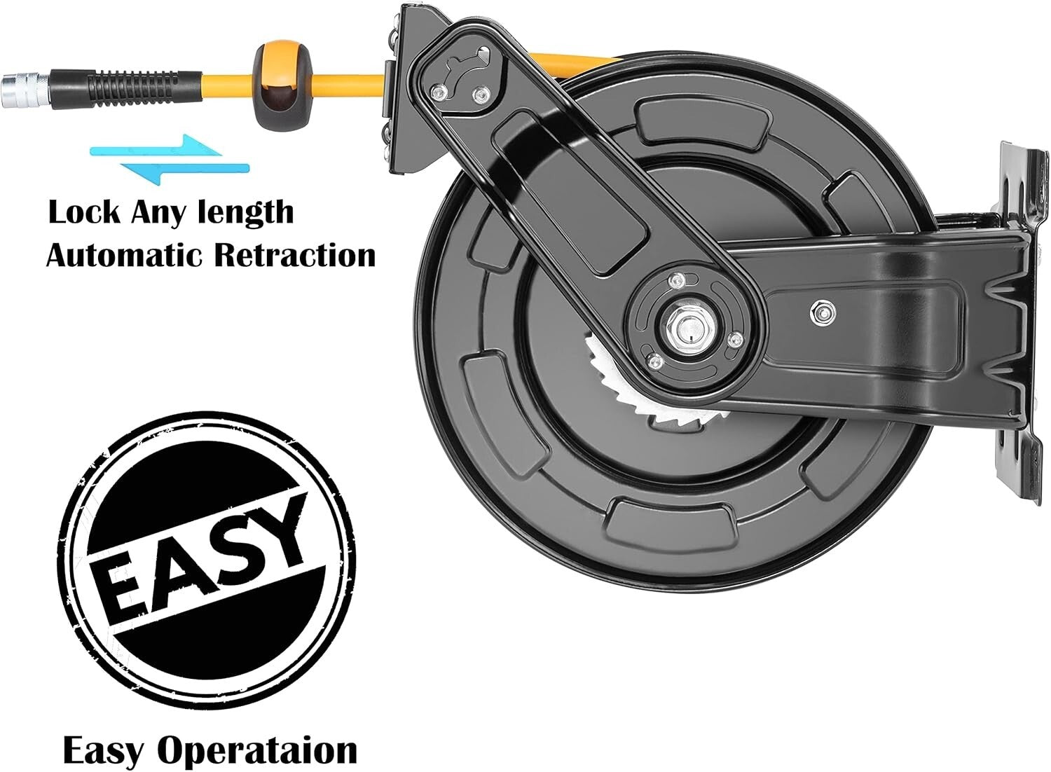 Versatile Dual Arm Air Hose Reel with 65FT Hose – Automatic Rewind & Lock System