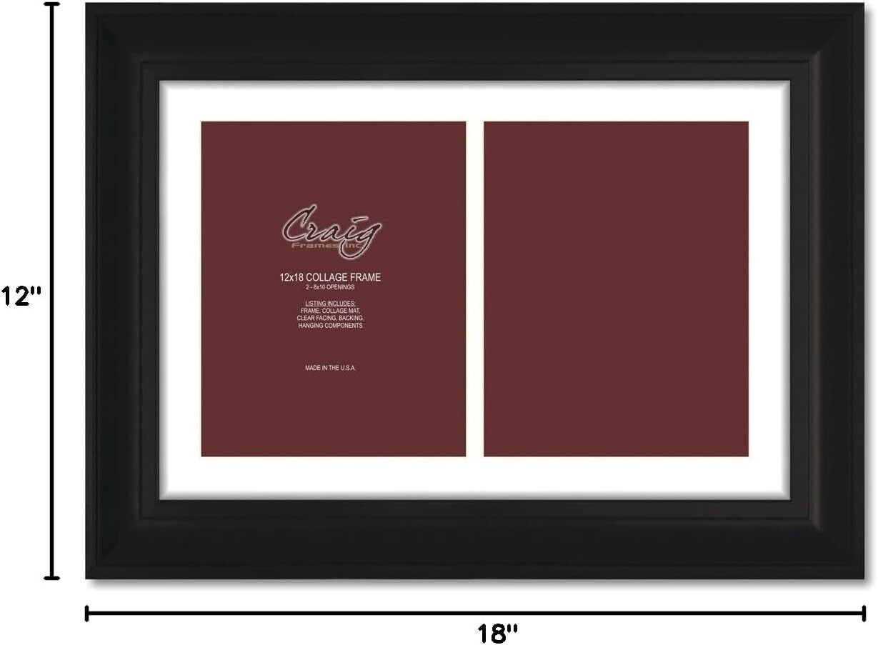 Elegant Black Wood 12x18 Photo Frame with 2-Opening Mat for Cherished Memories