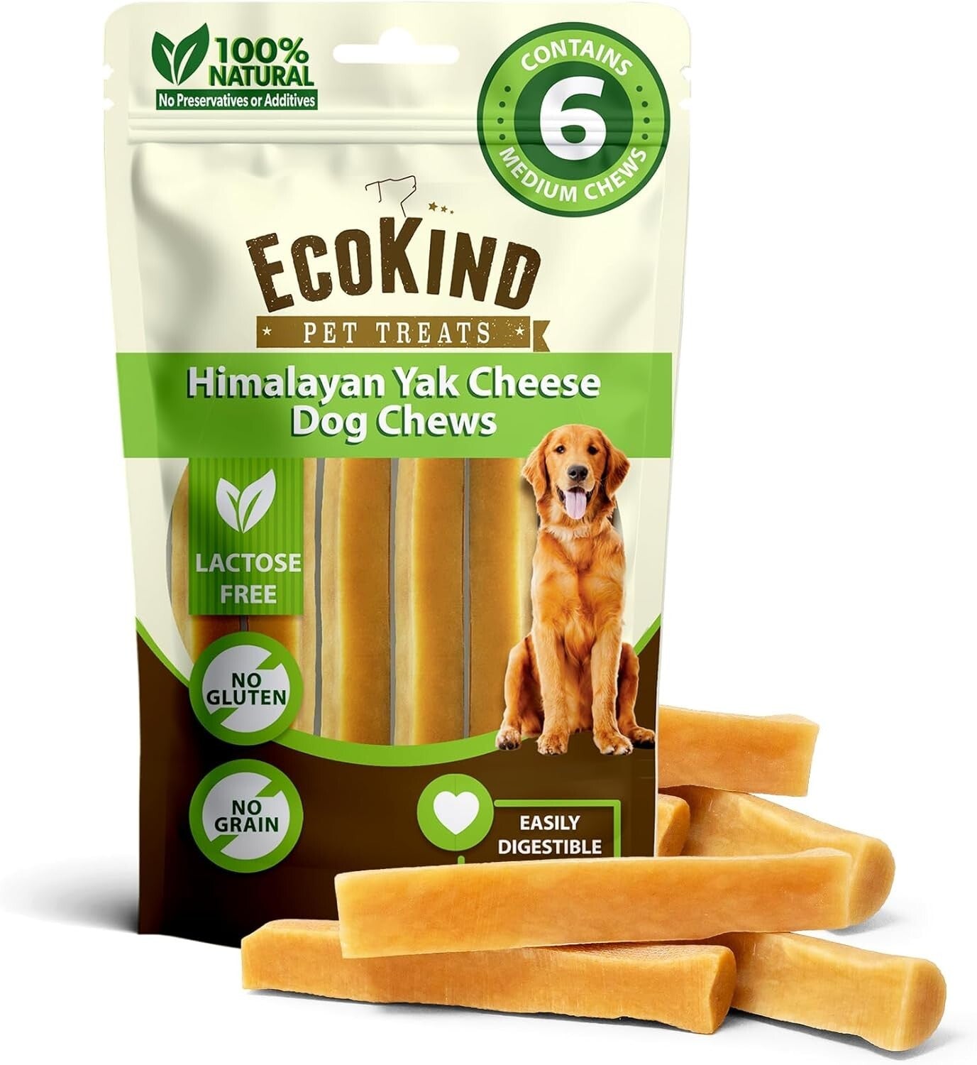 Delicious Odorless Yak Cheese Dog Chews - Perfect for Medium Breeds - 6 Count