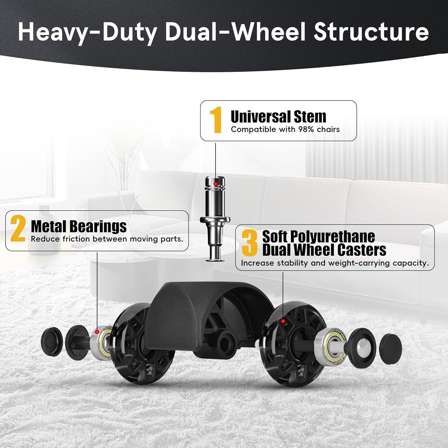 Durable 2.5-Inch Caster Wheels for Office Chairs – Straightforward Install