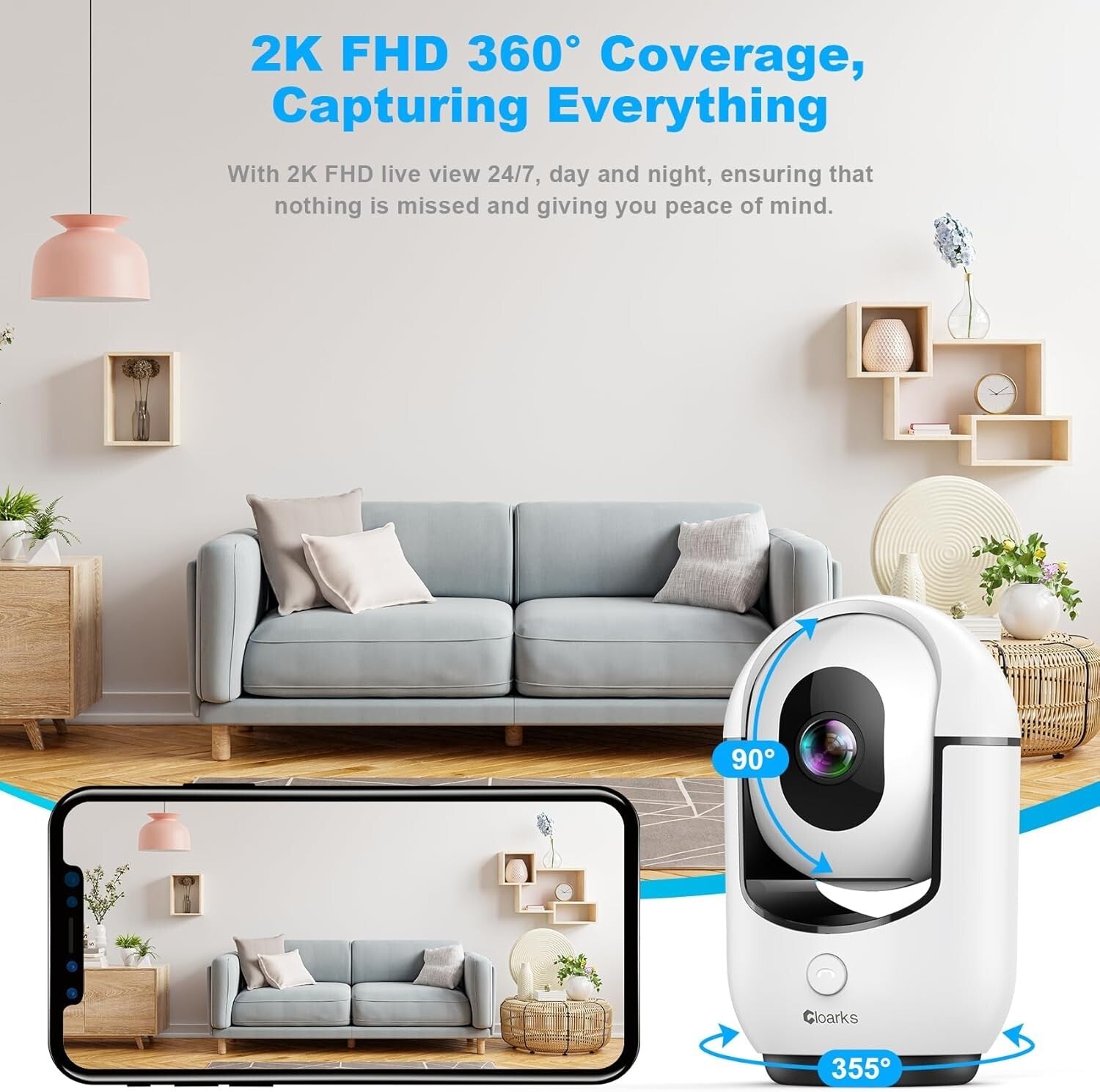 Enhanced 2K Indoor Security Camera - Smart Alerts and 24/7 Monitoring - 2 Pack