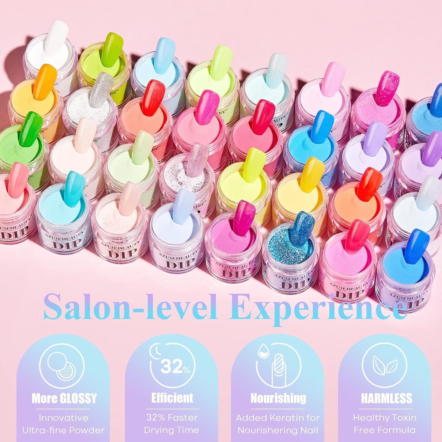 Bright Pastel Neon 42-Pc Dip Powder Nail Set with Glossy Finish & Recycling Tray
