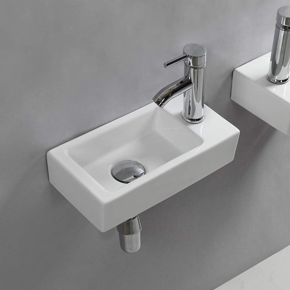 Small Wall-Mounted Ceramic Sink with Polished Finish - Elegant & Space-Saving