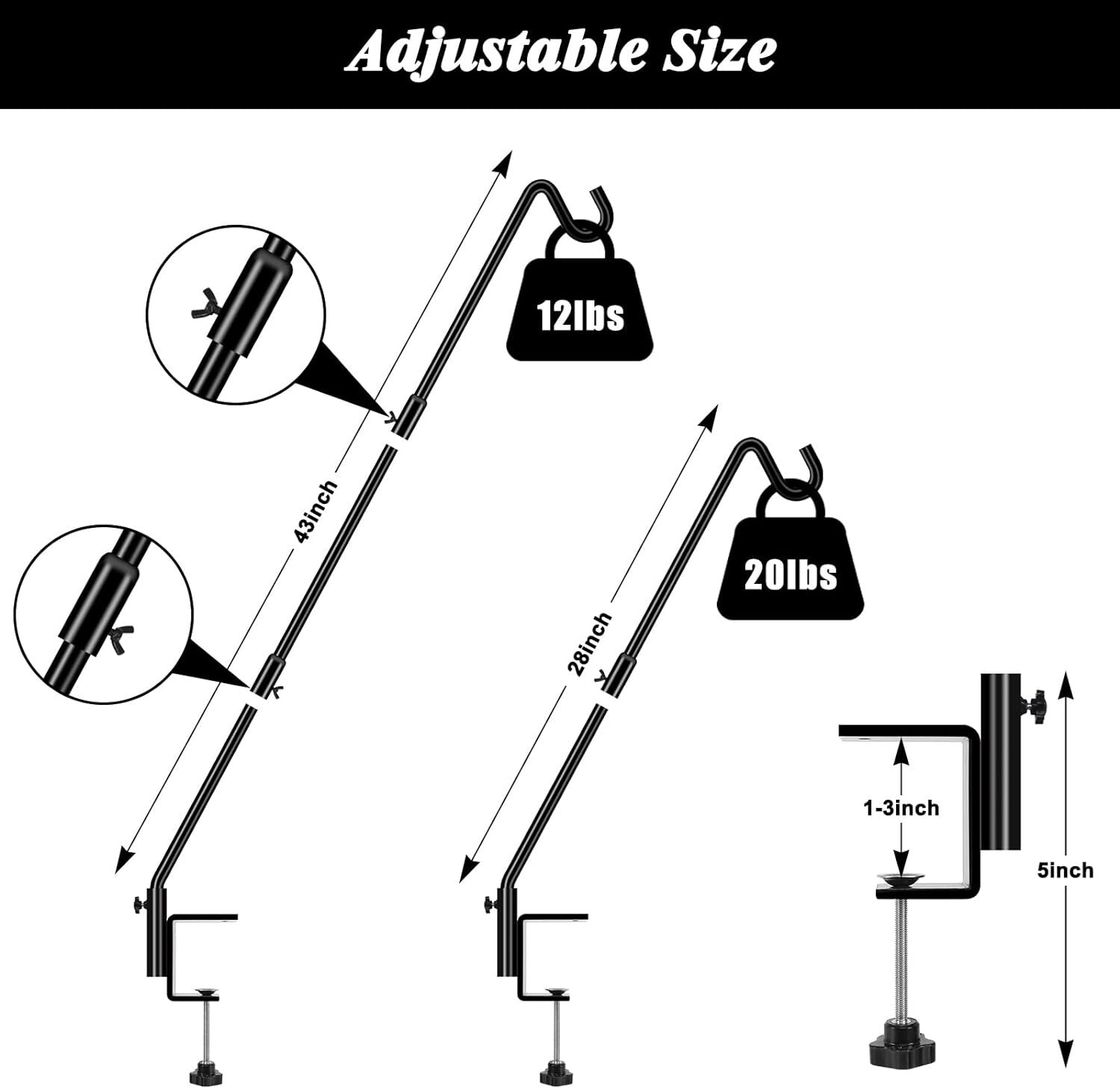 Premium Quality Adjustable Bird Feeder Hanger - Easy Install Deck Hooks
