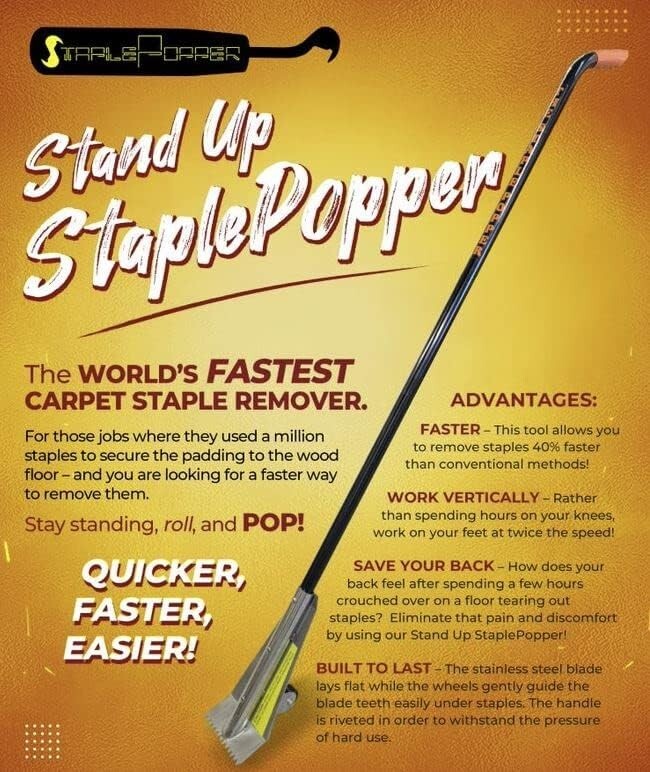 Ergonomic Stand-Up Fast-Action Carpet Staple Popper - Durable Stainless Steel