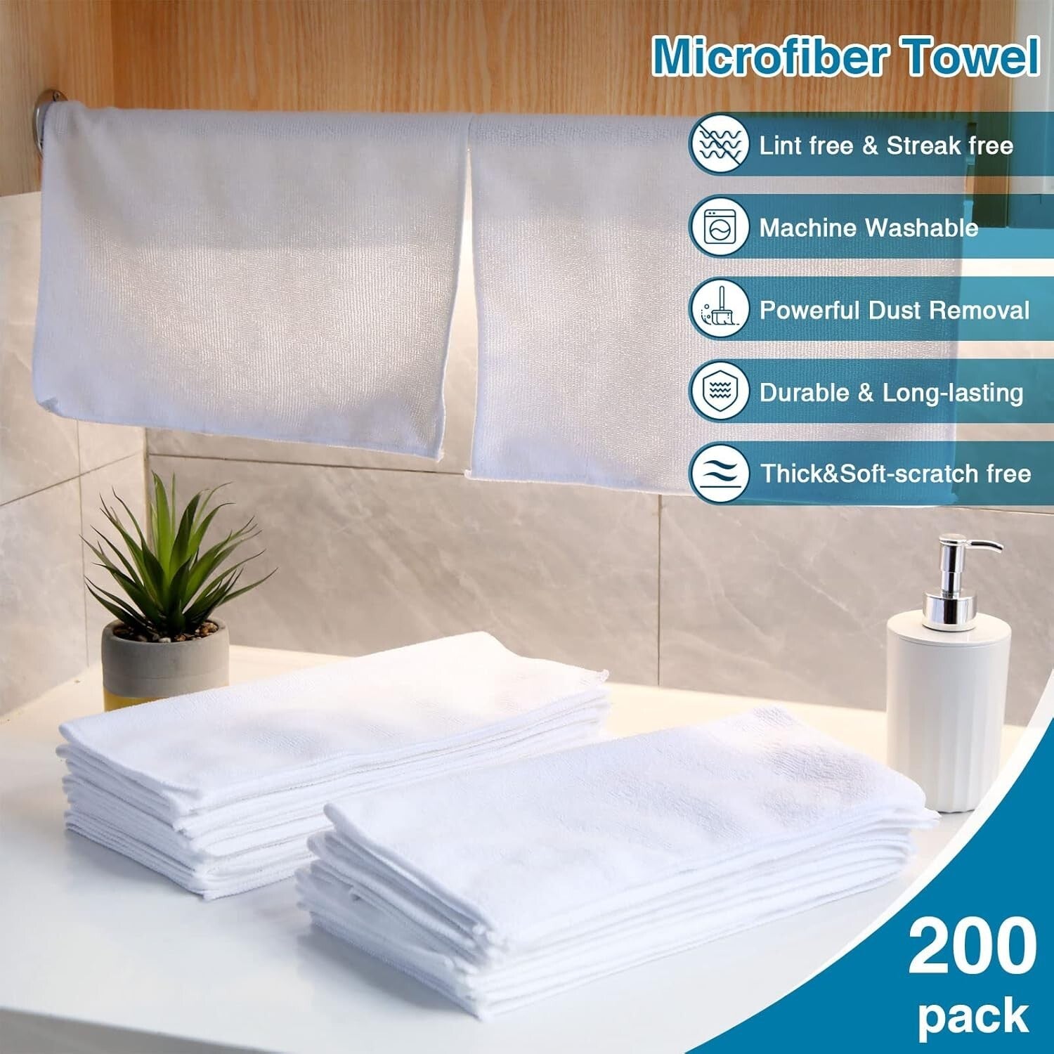 Bulk 200 Microfiber Cleaning Cloths, Lint-Free, 12x12 Inches for All Surfaces
