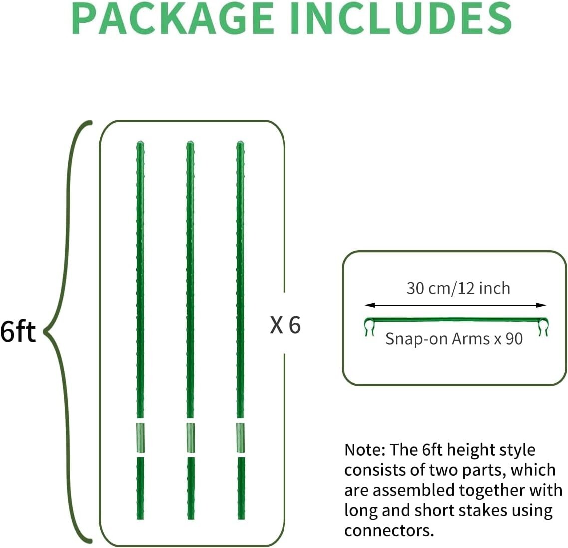 6-Pack 6ft Green Tomato Cages - Durable Support for Climbing Plants & Vegetables