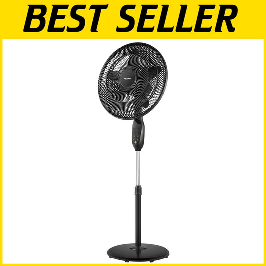 18-Inch Oscillating Pedestal Fan with Remote & 5 Speed Settings - Black Elegance