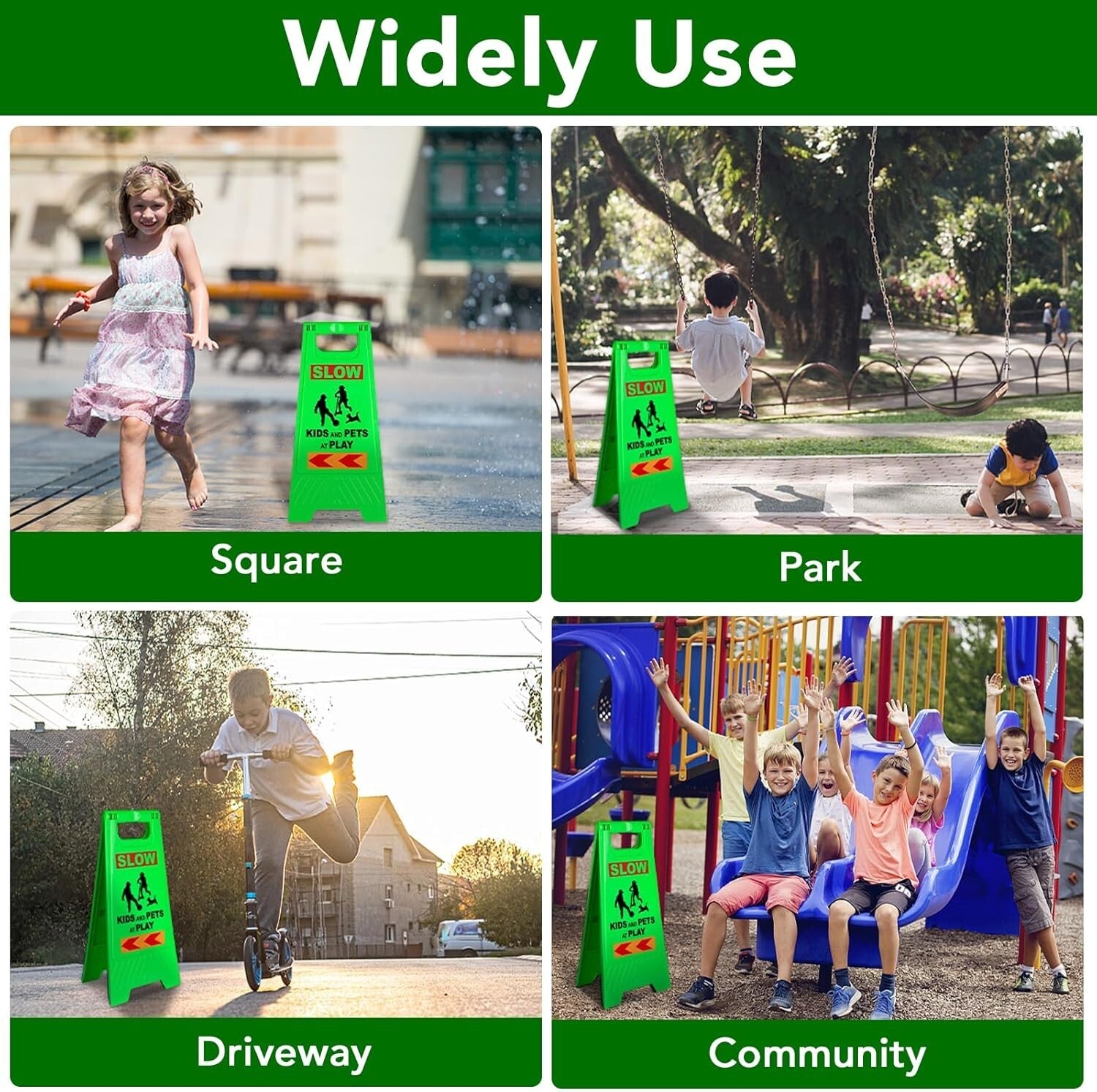 2-Sided Reflective Kids At Play Warning Sign - Foldable & Lightweight, 4 Pack