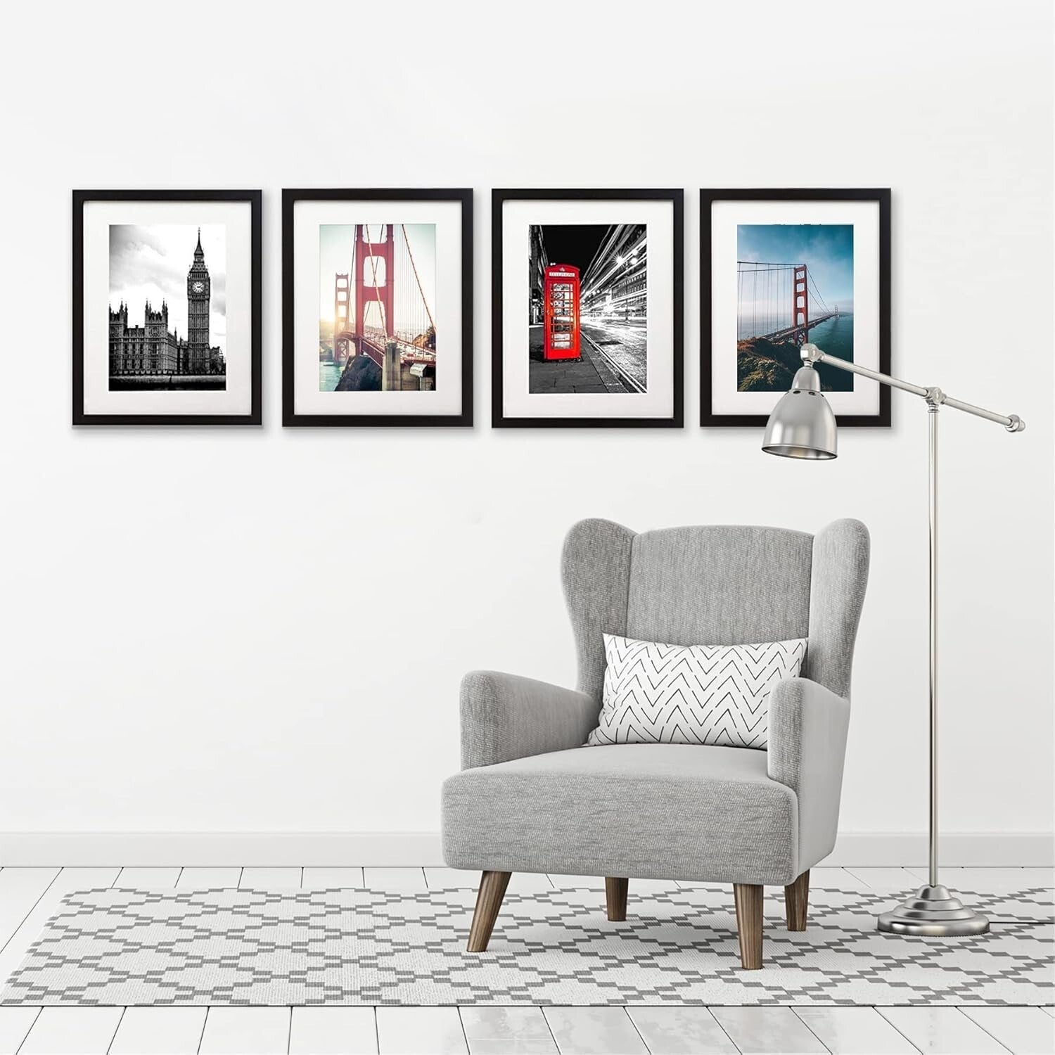 Elegant 11x14 Picture Frame Set of 4 with Shatter-Resistant Glass in Black